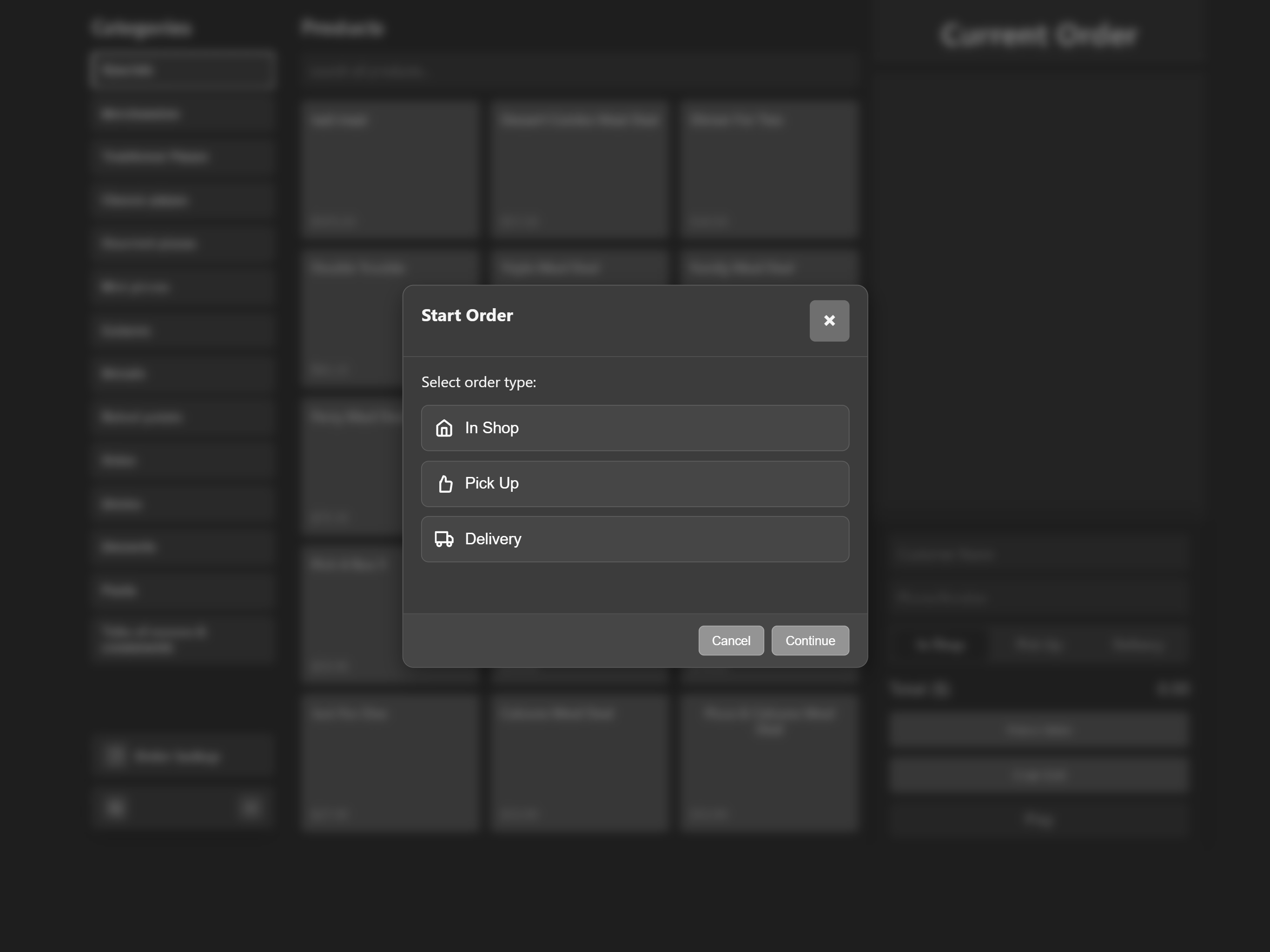 Cashier — start order, dark